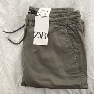 Brand New with tags Zara Jogger fit drawstring pants grey in color size Large